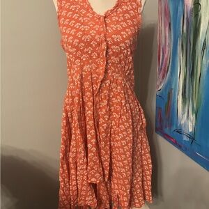 Sundance womens 4 orange white fan print raw hem dress layered